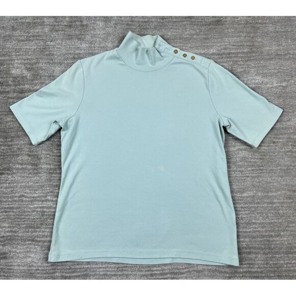 Lands End Womens Top‎ Medium Green Mock Neck Short Sleeve Casual - Picture 1 of 12